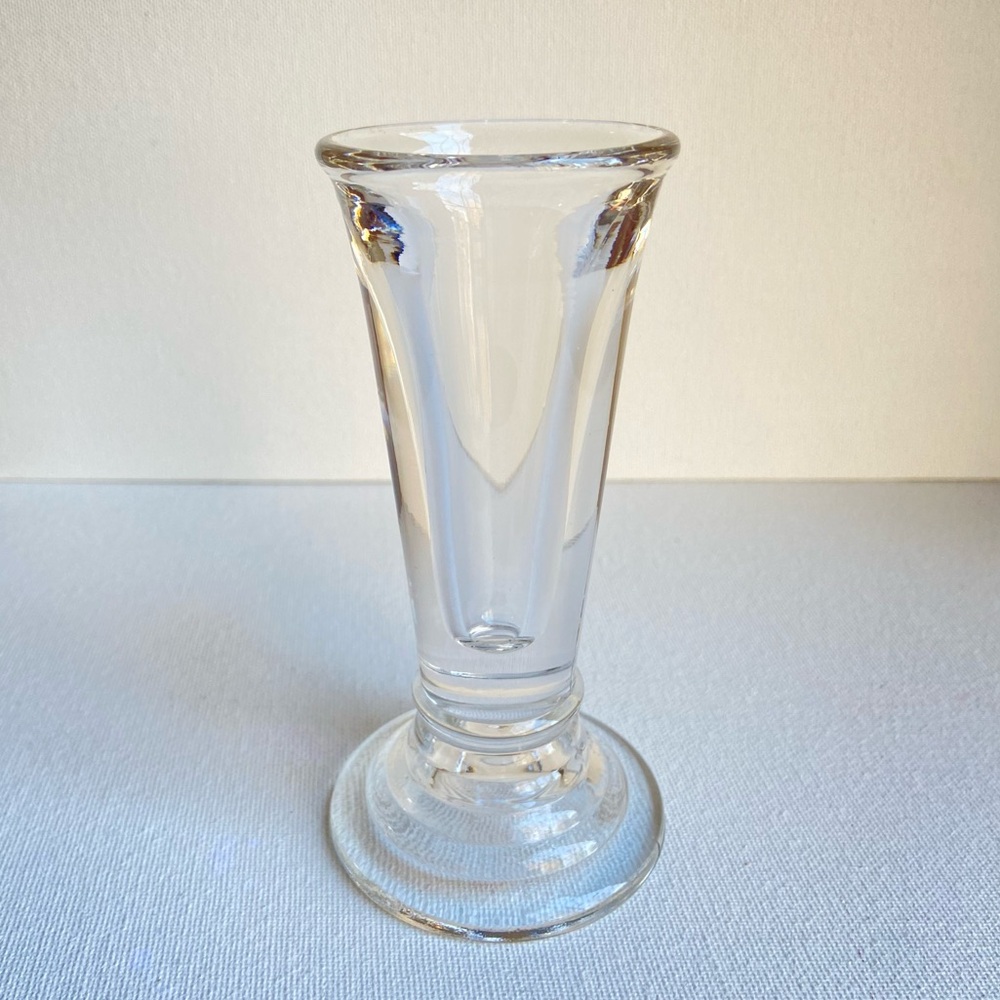Vintage pressed clear glass bud vase with smooth sides with ribbed base 5 inch